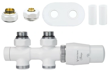 Zestaw TWINS prosty zestaw - zawór, głowica, rozeta, tulejki, złączki