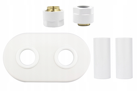 Zestaw maskujący rozeta podwójna, złączki Cu 15x3/4; biały