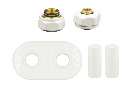 Zestaw maskujący rozeta podwójna, złączki PEX16x3/4; biały