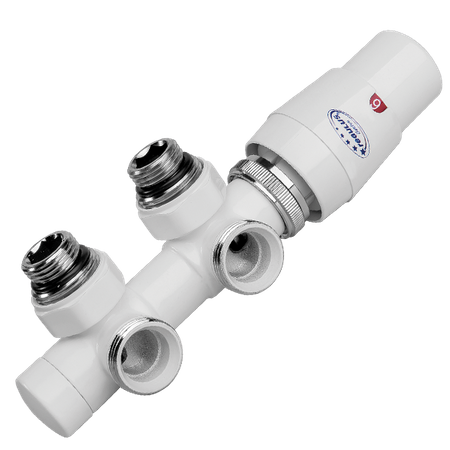 Zawór termostatyczny TWINS; kątowy; prawy; biały błyszczący;  TSGS0206CFK/P
